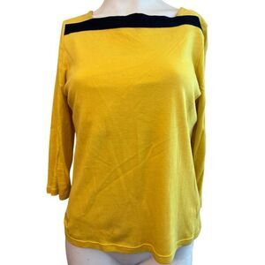 Lauren Ralph Lauren Womens Medium Yellow 3/4 Sleeve Boat Neck T Shirt Top